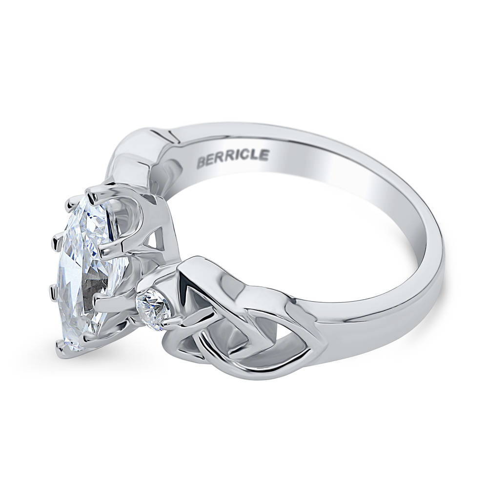 Angle view of Celtic Knot 3-Stone 1.6ct CZ Ring in Sterling Silver, 4 of 6