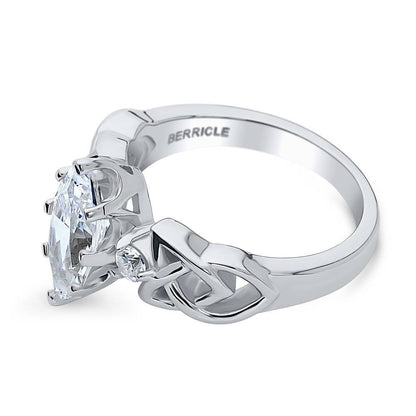 Celtic Knot 3-Stone 1.6ct CZ Ring in Sterling Silver