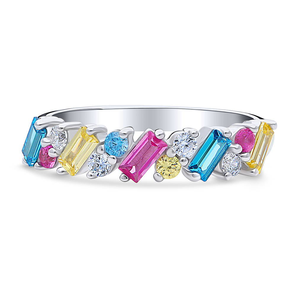 Cluster Multi Color CZ Stackable Band in Sterling Silver, 1 of 8