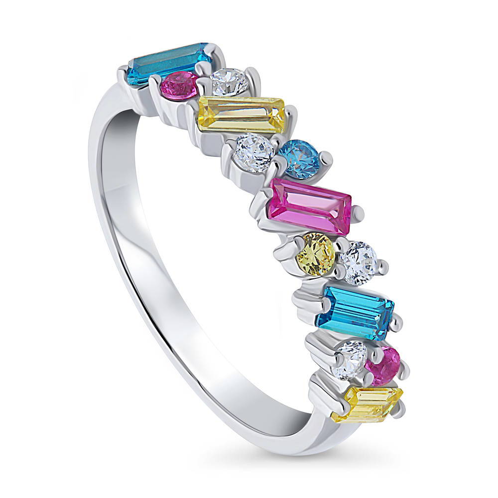 Front view of Cluster Multi Color CZ Stackable Band in Sterling Silver, 4 of 8