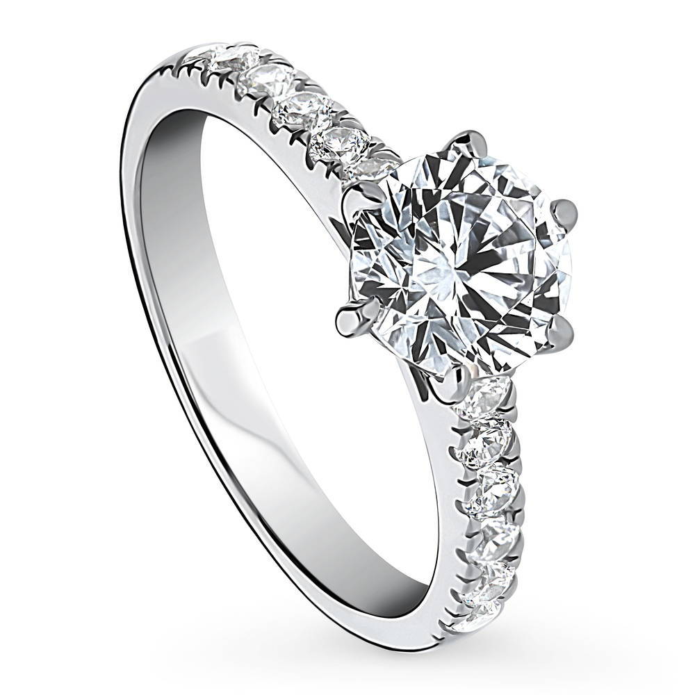 Front view of Solitaire 1.25ct Round CZ Ring in Sterling Silver, 4 of 13