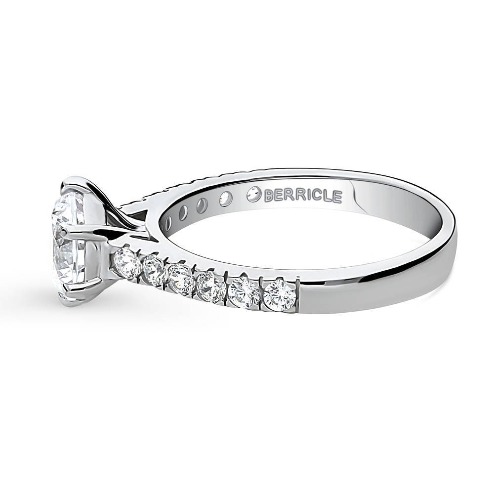 Angle view of Solitaire 1.25ct Round CZ Ring in Sterling Silver, 5 of 13