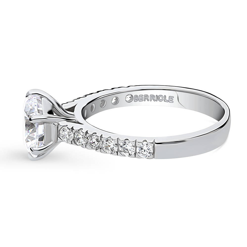 Angle view of Solitaire 2ct Round CZ Ring in Sterling Silver, 4 of 9