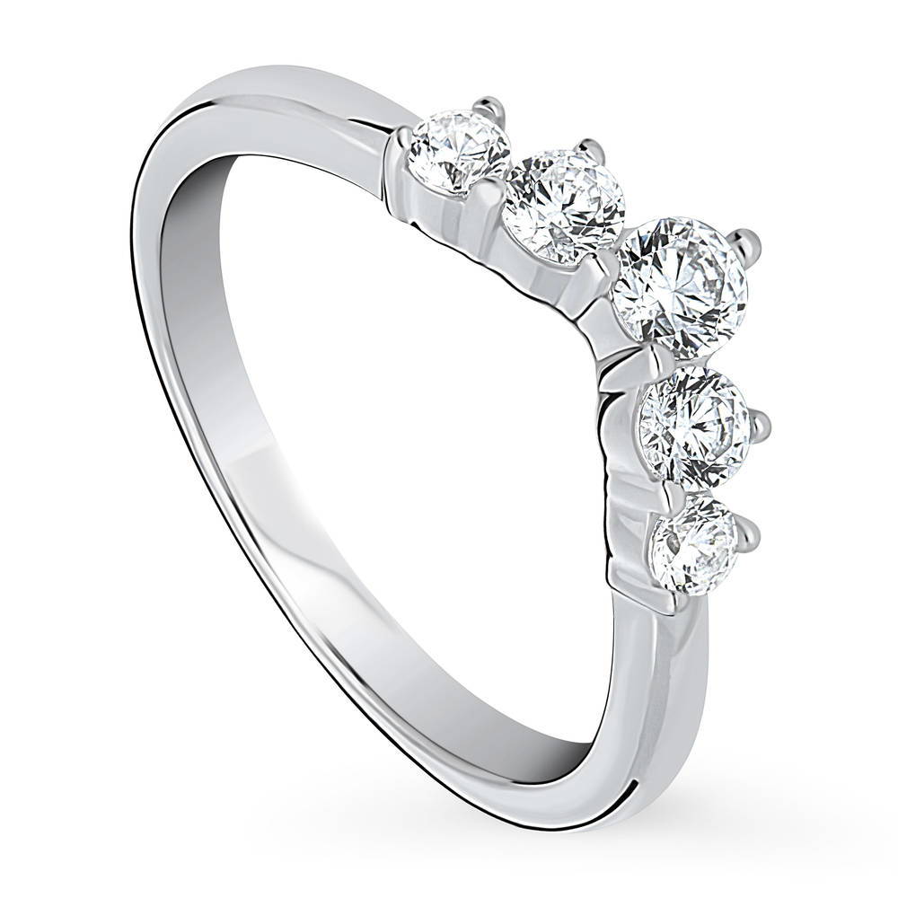 Front view of 5-Stone Wishbone CZ Band in Sterling Silver, 4 of 9
