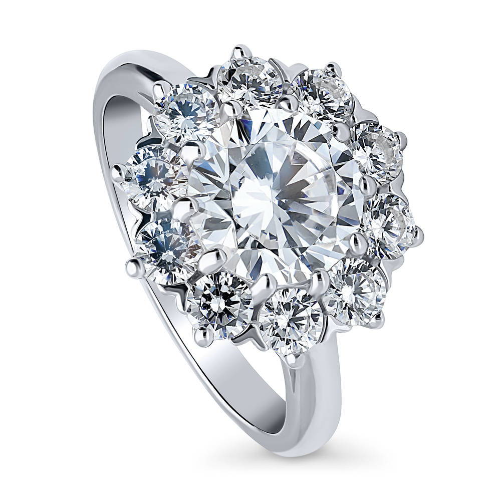 Front view of Flower Halo CZ Statement Ring in Sterling Silver, 4 of 9