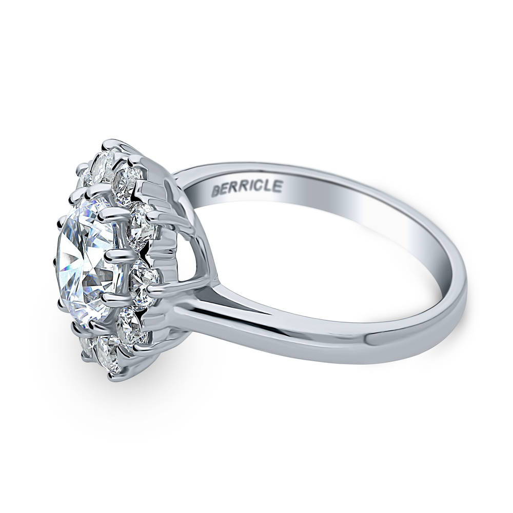 Angle view of Flower Halo CZ Ring in Sterling Silver, 5 of 9