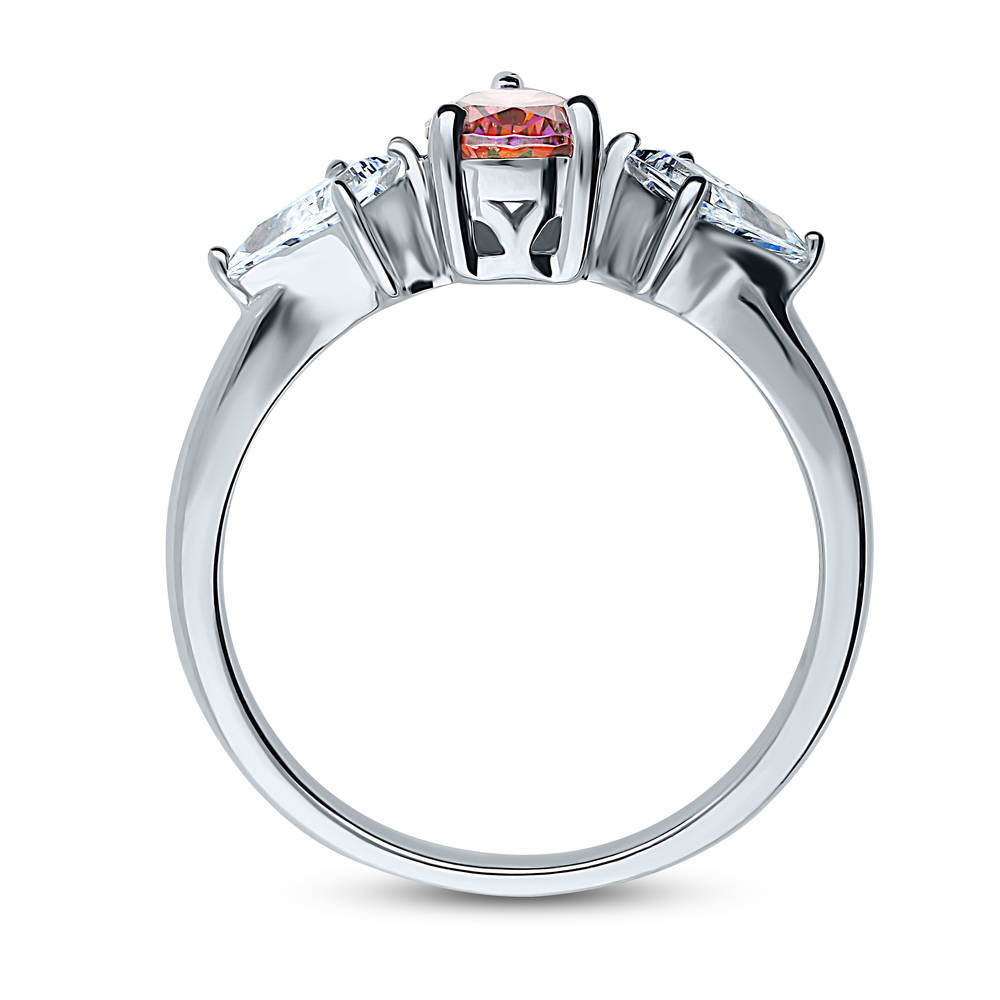 3-Stone Red Pear CZ Ring in Sterling Silver