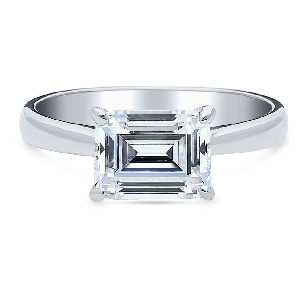 Solitaire East-West 2.6ct Emerald Cut CZ Ring in Sterling Silver, 1 of 9