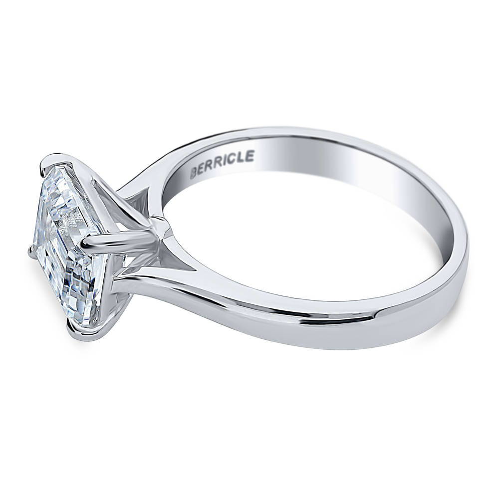 Angle view of Solitaire East-West 2.6ct Emerald Cut CZ Ring in Sterling Silver, 4 of 8