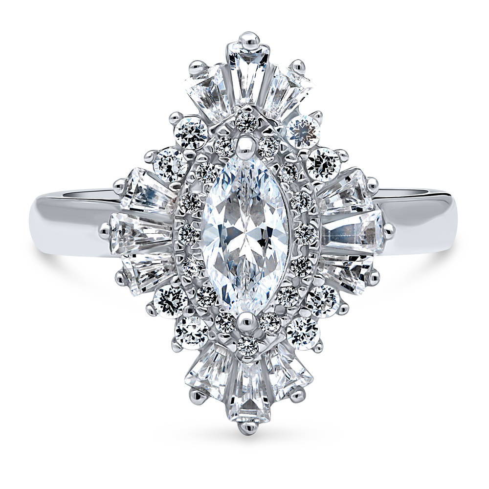 Halo Cluster Marquise CZ Statement Ring in Sterling Silver