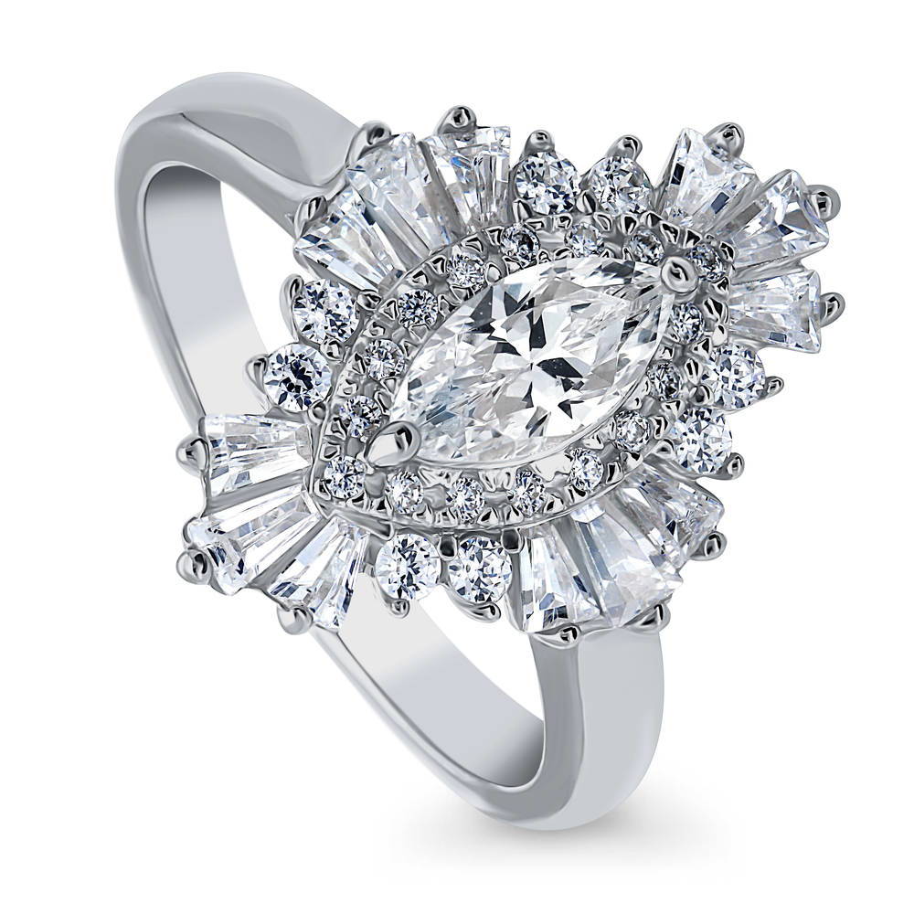 Halo Cluster Marquise CZ Statement Ring in Sterling Silver
