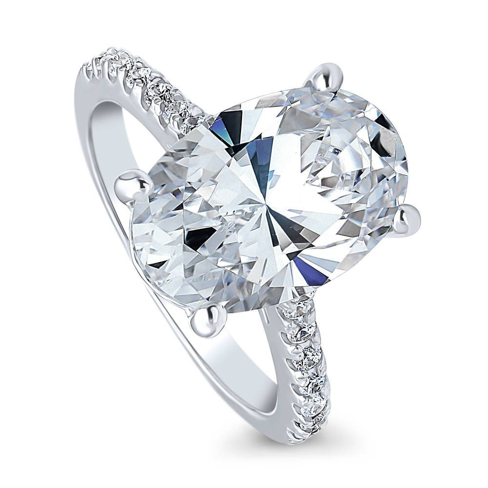 Front view of Solitaire 5.5ct Oval CZ Statement Ring in Sterling Silver, 3 of 10