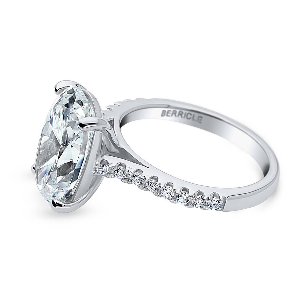 Angle view of Solitaire 5.5ct Oval CZ Ring in Sterling Silver, 5 of 11