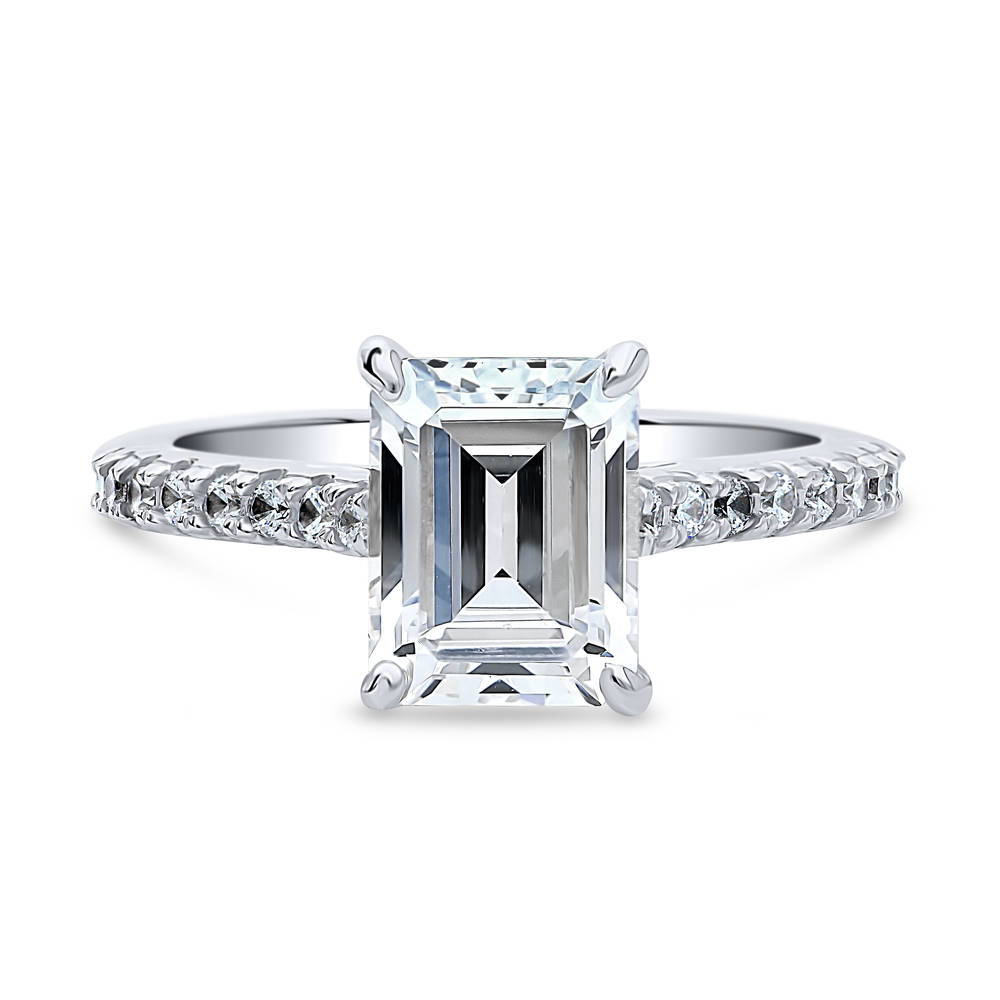 Solitaire 2.6ct Emerald Cut CZ Ring in Sterling Silver, 1 of 9