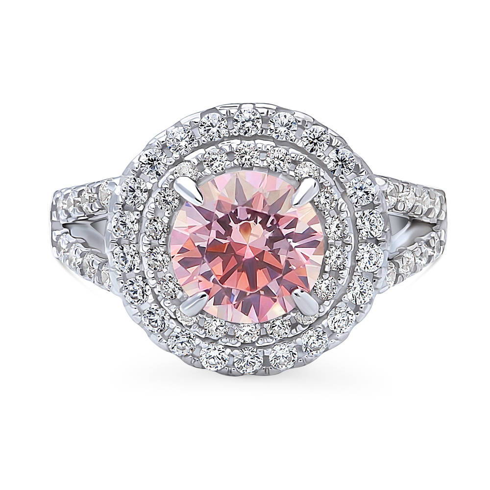 Halo Morganite-Pink CZ Split Shank Ring in Sterling Silver, 1 of 9