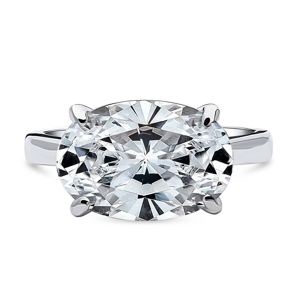 Solitaire East-West 5.5ct Oval CZ Statement Ring in Sterling Silver, 1 of 8