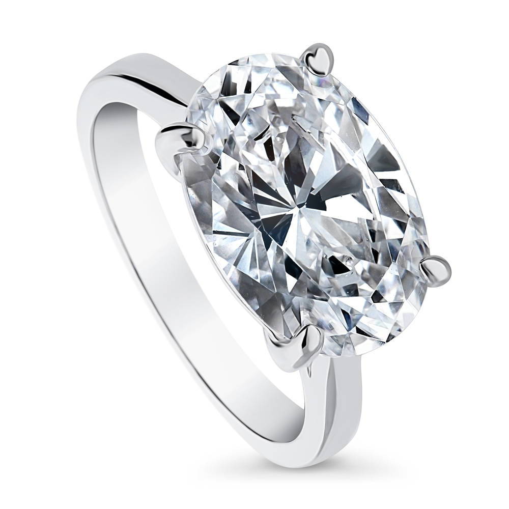 Front view of Solitaire East-West 5.5ct Oval CZ Statement Ring in Sterling Silver, 4 of 8