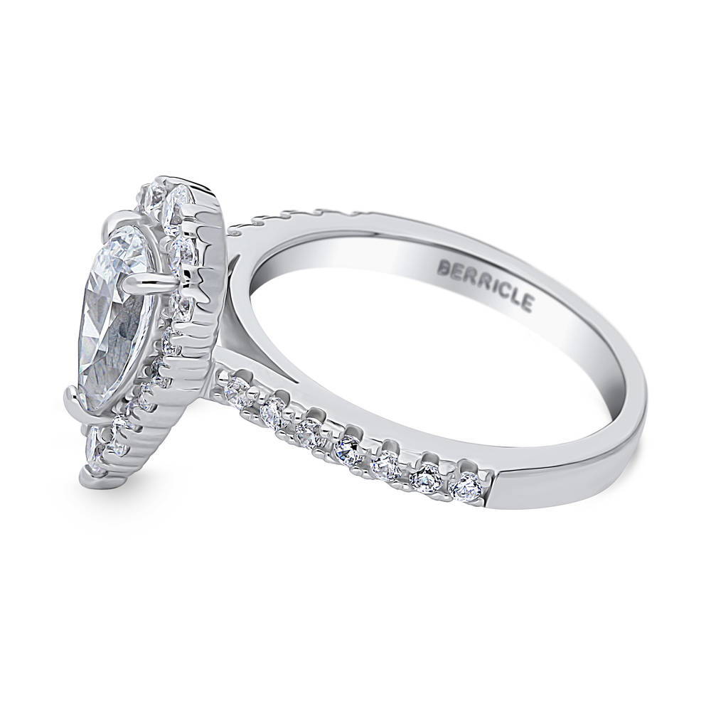 Angle view of Halo Pear Cut CZ Ring in Sterling Silver, 5 of 8