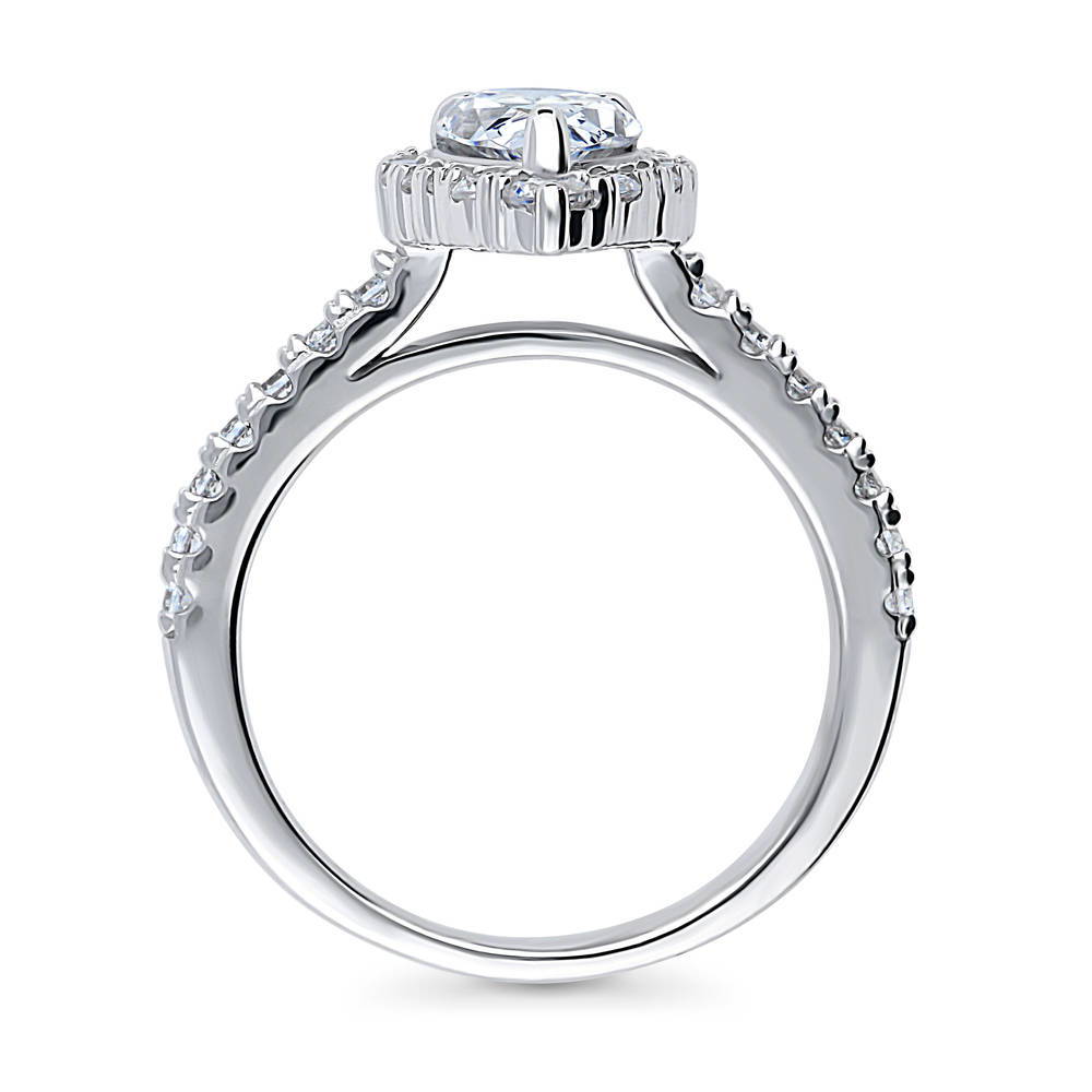 Halo Pear CZ Ring in Sterling Silver