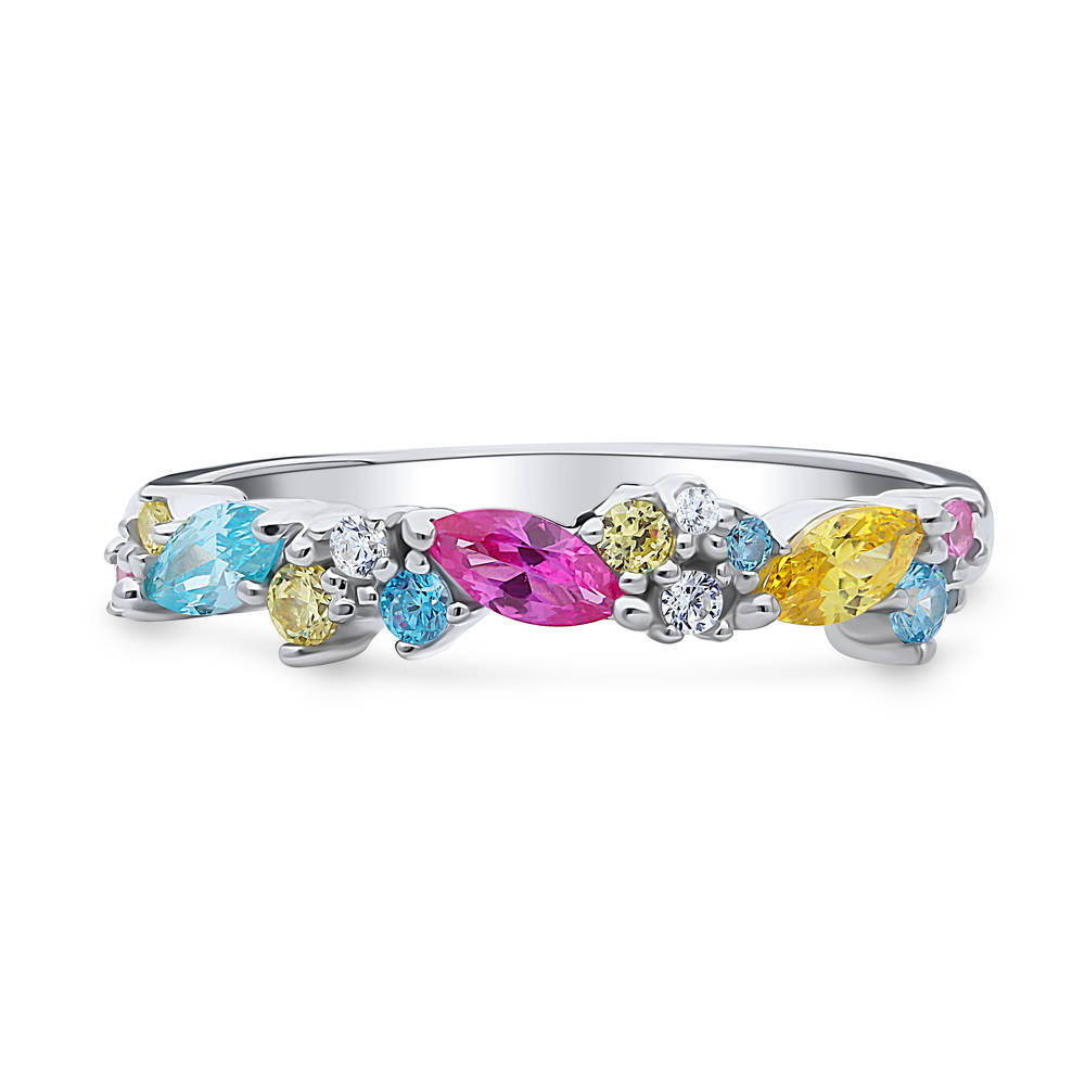 Cluster Multi Color CZ Stackable Band in Sterling Silver, 1 of 8