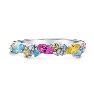 Cluster Multi Color CZ Stackable Band in Sterling Silver