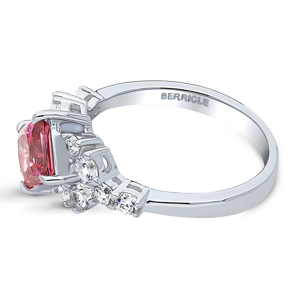 Flower Art Deco Red CZ Ring in Sterling Silver