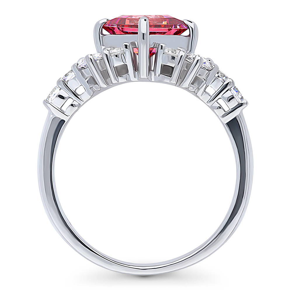 Flower Art Deco Red CZ Ring in Sterling Silver