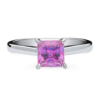 Solitaire 1.2ct Purple Princess CZ Ring in Sterling Silver