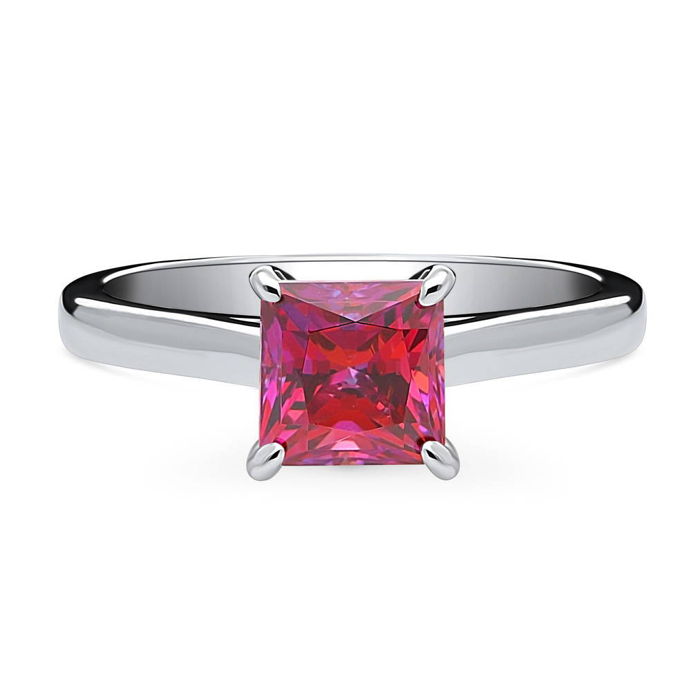 Solitaire 1.2ct Red Princess CZ Ring in Sterling Silver, 1 of 13