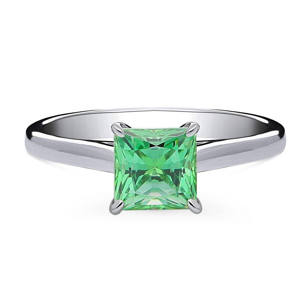 Solitaire Green Princess CZ Ring in Sterling Silver 1.2ct, 1 of 9