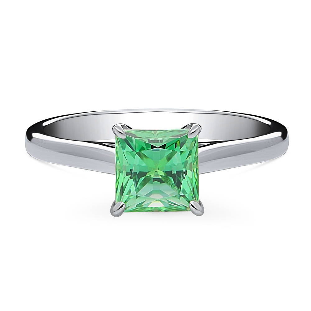 Solitaire 1.2ct Green Princess CZ Ring in Sterling Silver