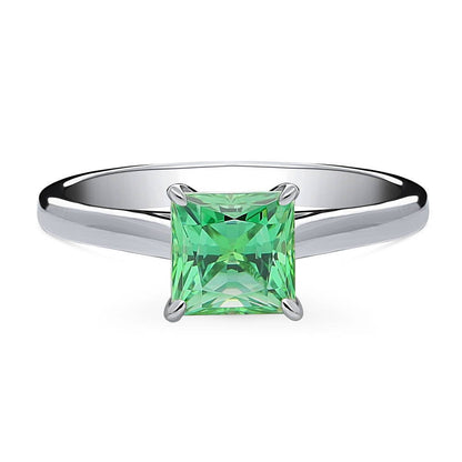 Solitaire 1.2ct Green Princess CZ Ring in Sterling Silver