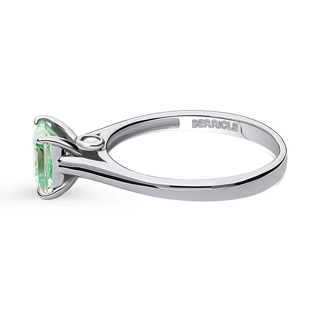 Angle view of Solitaire 1.2ct Green Princess CZ Ring in Sterling Silver, 5 of 9