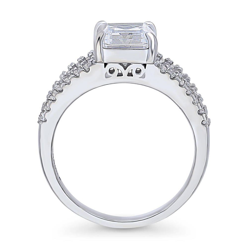Alternate view of Solitaire 2.6ct Emerald Cut CZ Split Shank Ring in Sterling Silver, 8 of 9