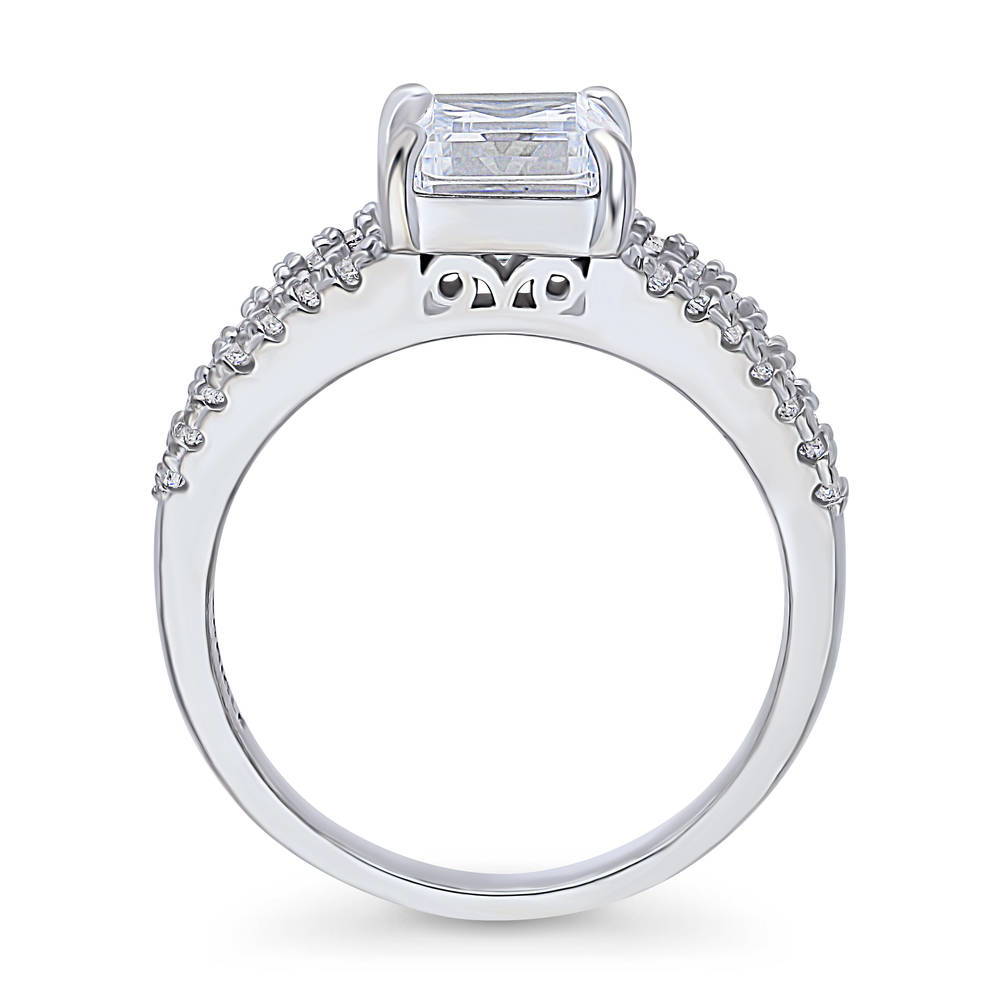 Alternate view of Solitaire Emerald Cut CZ Split Shank Ring in Sterling Silver, 8 of 9