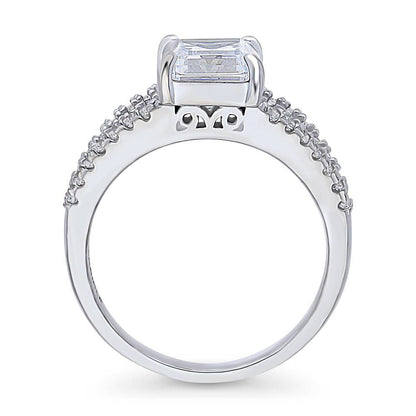 Solitaire Emerald Cut CZ Split Shank Ring in Sterling Silver