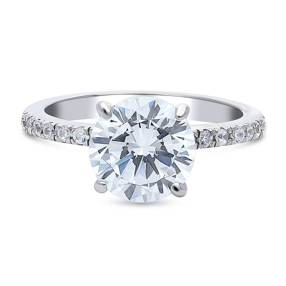 Solitaire Hidden Halo 2.7ct Round CZ Ring in Sterling Silver