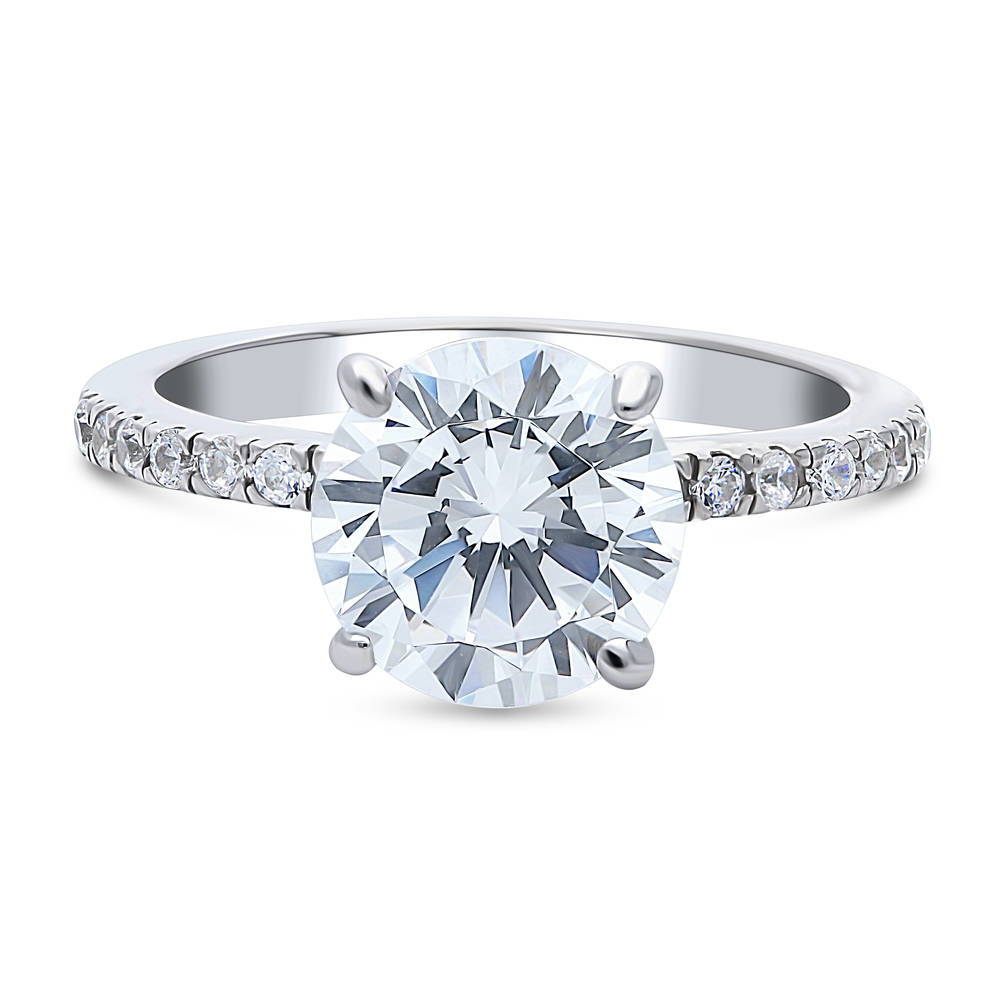 Solitaire Hidden Halo 2.7ct Round CZ Ring in Sterling Silver, 1 of 8