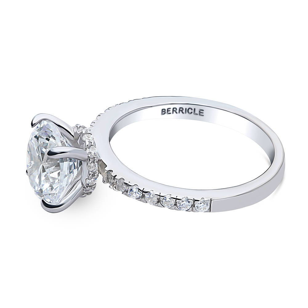 Angle view of Solitaire Hidden Halo 2.7ct Round CZ Ring in Sterling Silver, 5 of 8