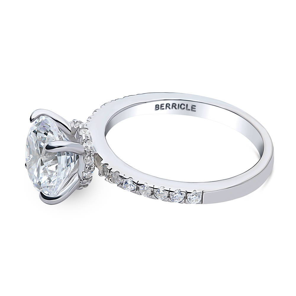 Angle view of Solitaire Hidden Halo 2.7ct CZ Ring in Sterling Silver, 5 of 8