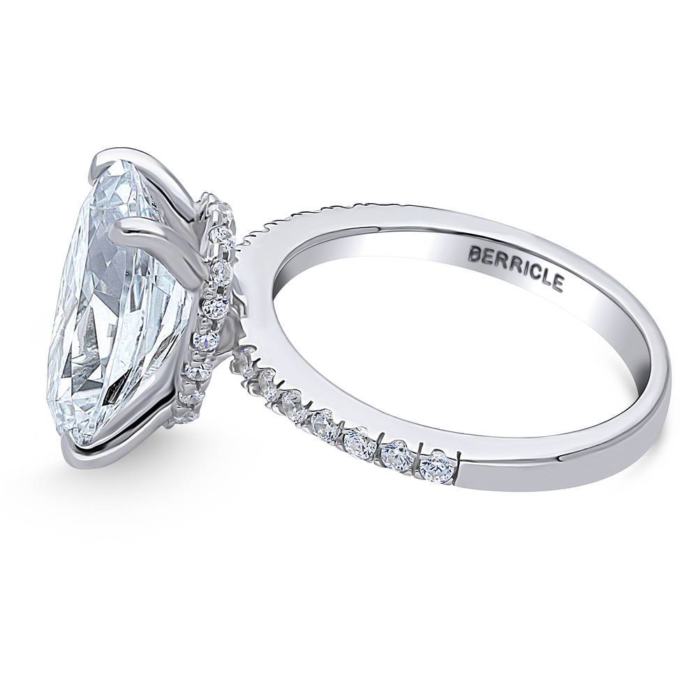 Angle view of Solitaire Hidden Halo 5.5ct Oval CZ Ring in Sterling Silver, 5 of 13