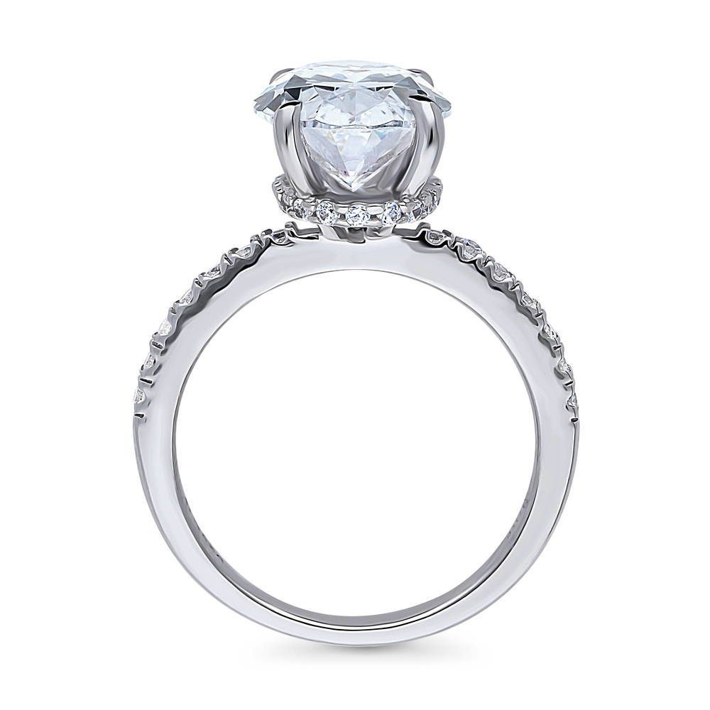 Alternate view of Solitaire Hidden Halo 5.5ct Oval CZ Ring in Sterling Silver, 7 of 13