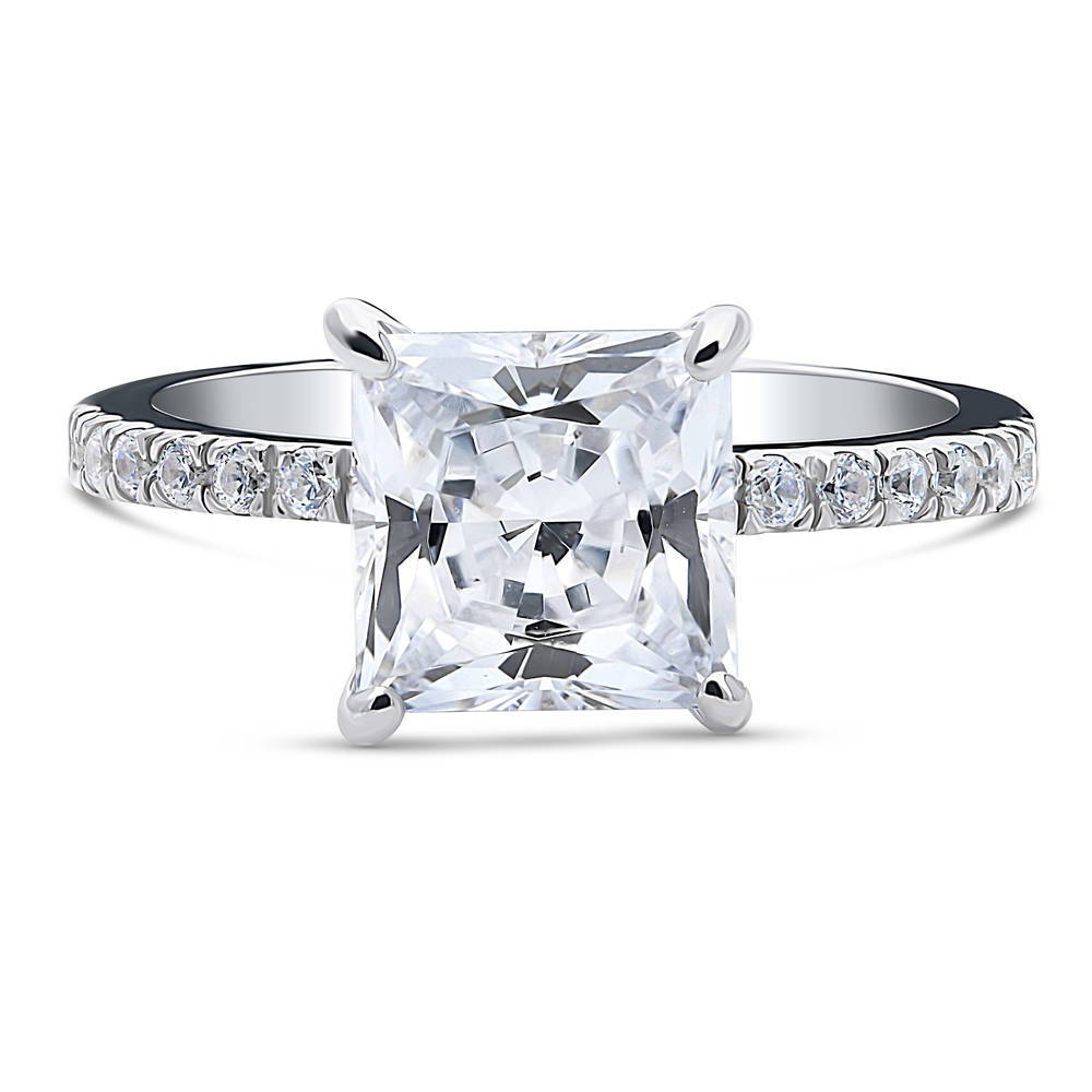 Solitaire Hidden Halo 3ct Princess CZ Ring in Sterling Silver, 1 of 9