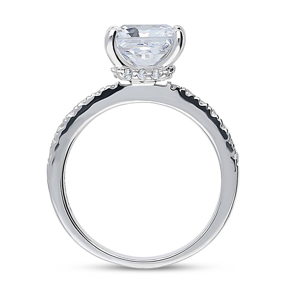 Alternate view of Solitaire Hidden Halo 3ct Princess CZ Ring in Sterling Silver, 7 of 8