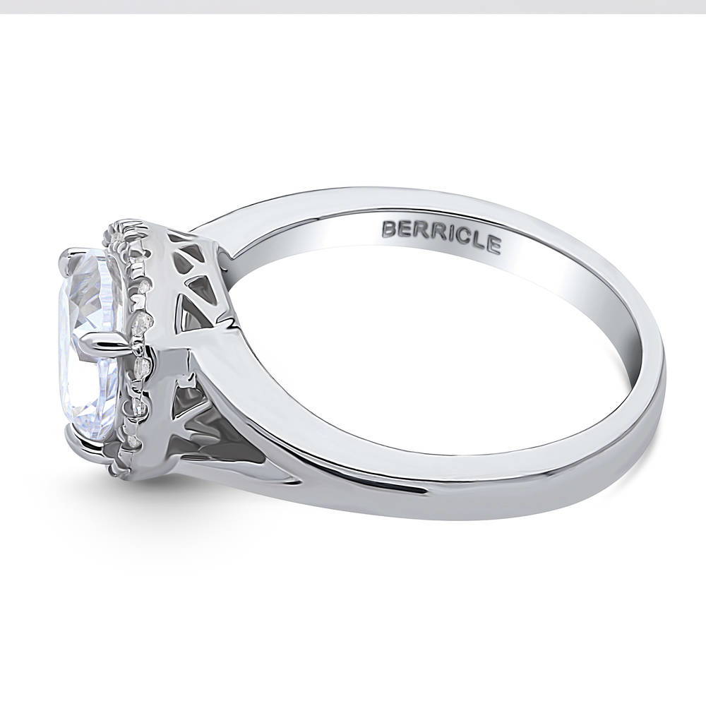 Angle view of Halo East-West Pear CZ Split Shank Ring in Sterling Silver, 5 of 8