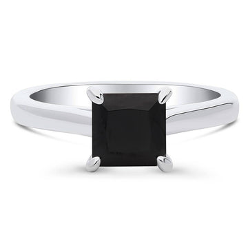 Solitaire Black Princess CZ Ring in Sterling Silver 1.2ct