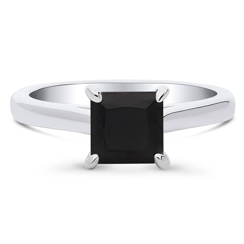 Solitaire Black Princess CZ Ring in Sterling Silver 1.2ct, 1 of 11