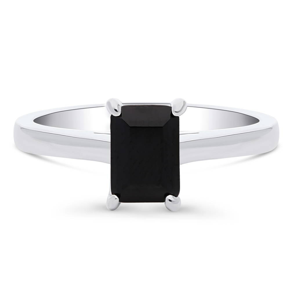 Solitaire Black Emerald Cut CZ Ring in Sterling Silver 1ct, 1 of 11