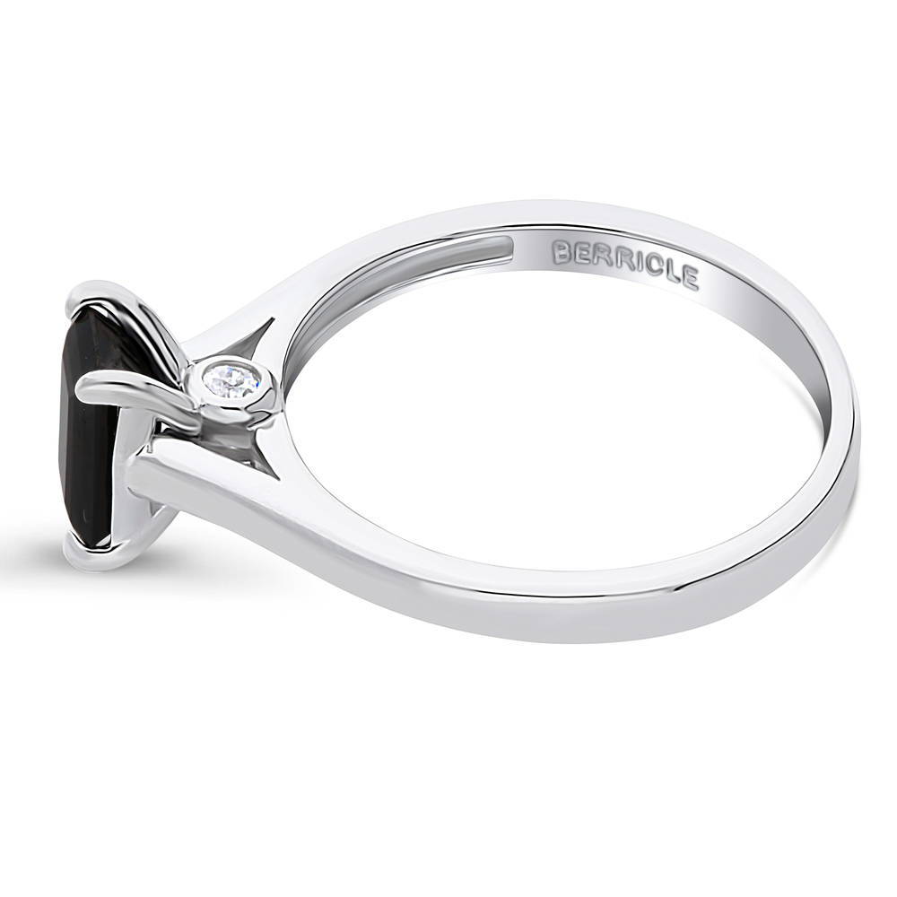 Angle view of Solitaire 1ct Black Emerald Cut CZ Ring in Sterling Silver, 5 of 11