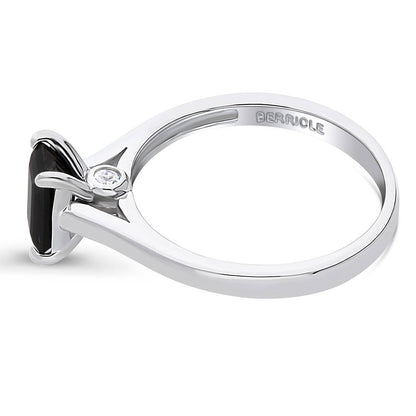 Solitaire 1ct Black Emerald Cut CZ Ring in Sterling Silver